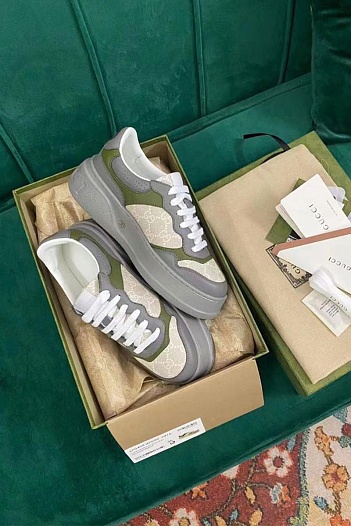 Мужские кожаные кроссовки Gucci - Grey   
