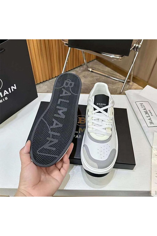 Кожаные кроссовки Balmain B-Skate Low-Top - White / Grey