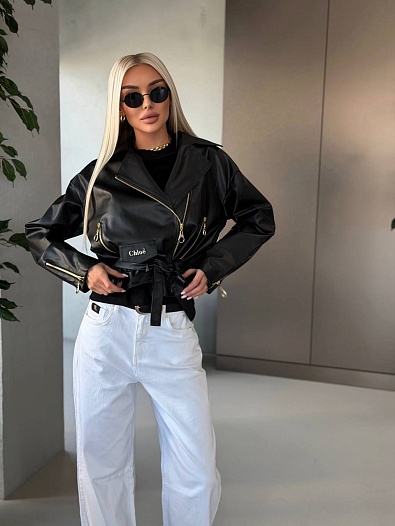 Женская кожаная косуха Chloe premium чёрного цвета   