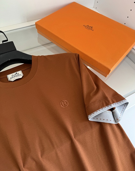 Мужская коричневая футболка Hermes premium