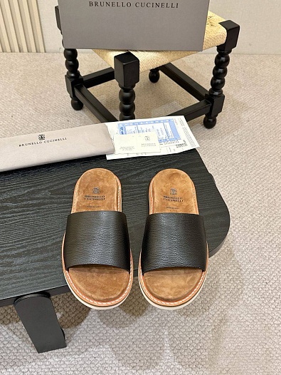 Мужские кожаные шлёпанцы Brunello Cucinelli   