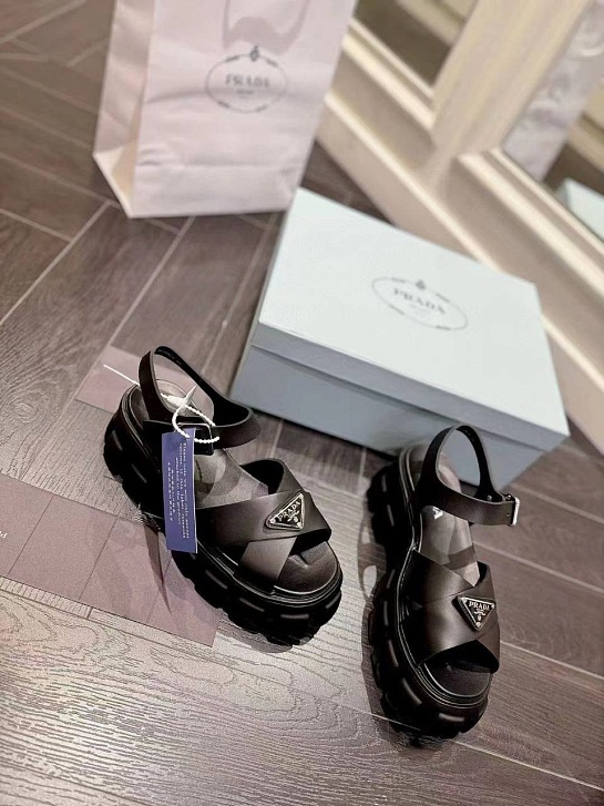 Женские кожаные сандалии Prada Monolith Fisherman - Black