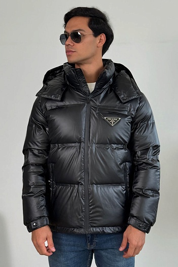 Мужской пуховик Prada logo-plaque - Black   