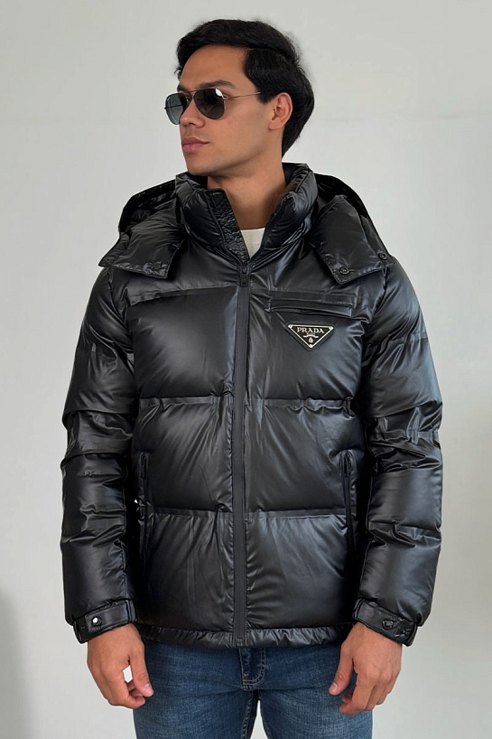 Мужской пуховик Prada logo-plaque - Black