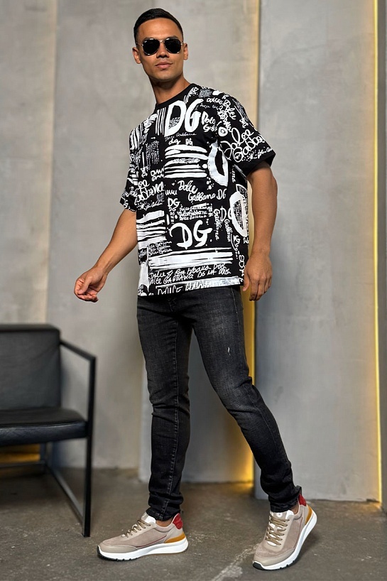 Чёрная оверсайз футболка Dolce & Gabbana graffiti-print