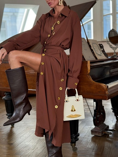 Женское платье на пуговицах Schiaparelli кофейного цвета   