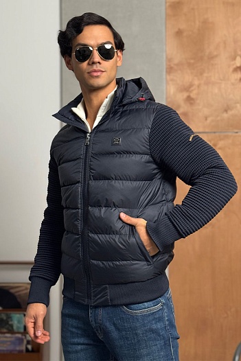 Тёмно-синяя куртка Paul & Shark с вязаными рукавами   