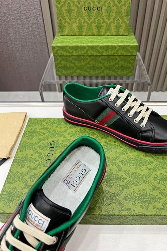 Мужские чёрные кроссовки Gucci GG Monogram
