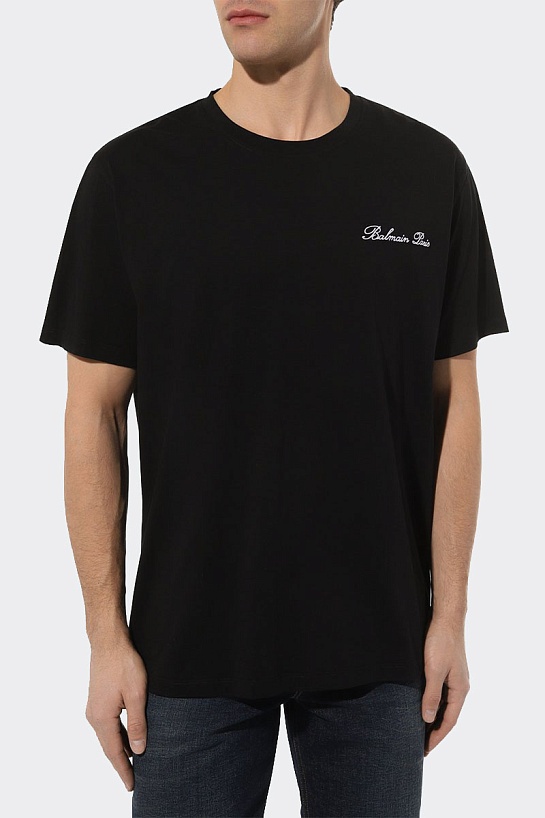 Мужская чёрная футболка Balmain logo-embroidered