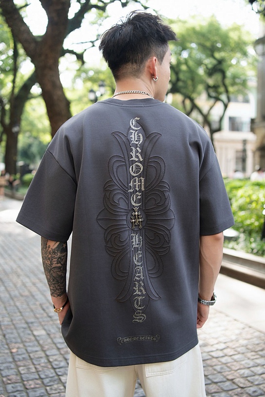 Серая оверсайз футболка Chrome Hearts Premium