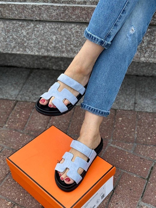 Женские замшевые сандалии Hermes Chypre - Blue / Black