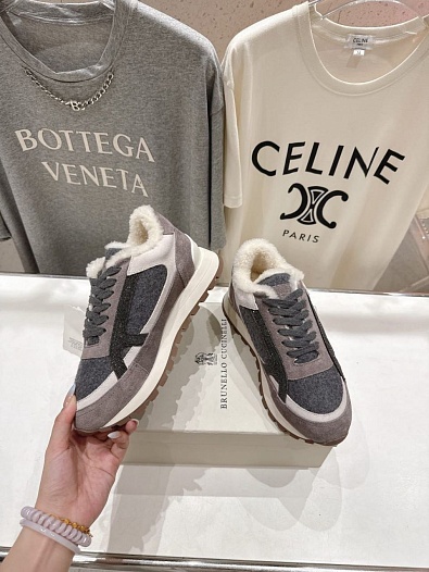 Женские замшевые кроссовки с мехом Brunello Cucinelli premium   