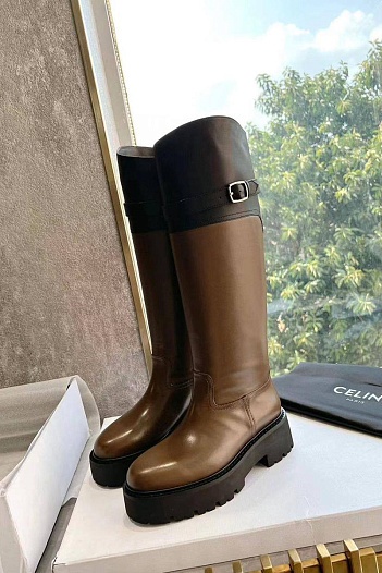 Женские кожаные сапоги Celine Wellingtons - Brown / Black   