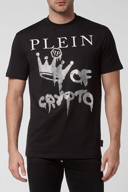 Чёрная футболка со стразами Philipp Plein king of crypto
