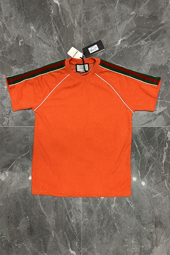 Оранжевая оверсайз футболка Gucci logo all-over embossed