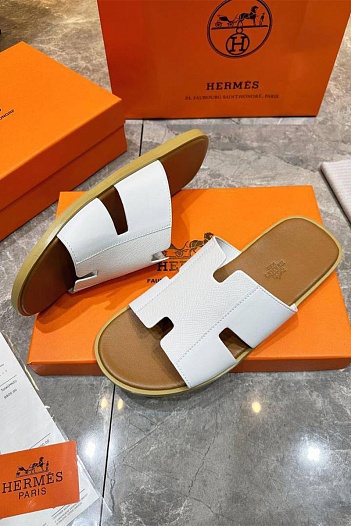 Кожаные шлёпанцы Hermes Izmir - White   