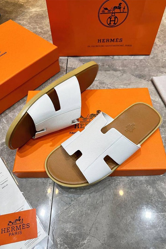 Кожаные шлёпанцы Hermes Izmir - White