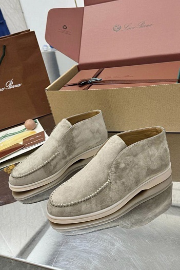 Женские замшевые лоферы Loro Piana premium - Light Grey   