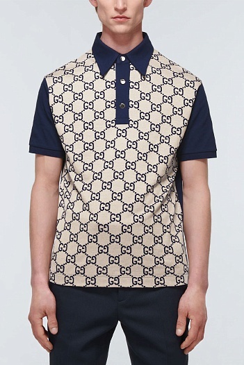 Мужское поло Gucci GG monogram all-over - Navy / Beige   