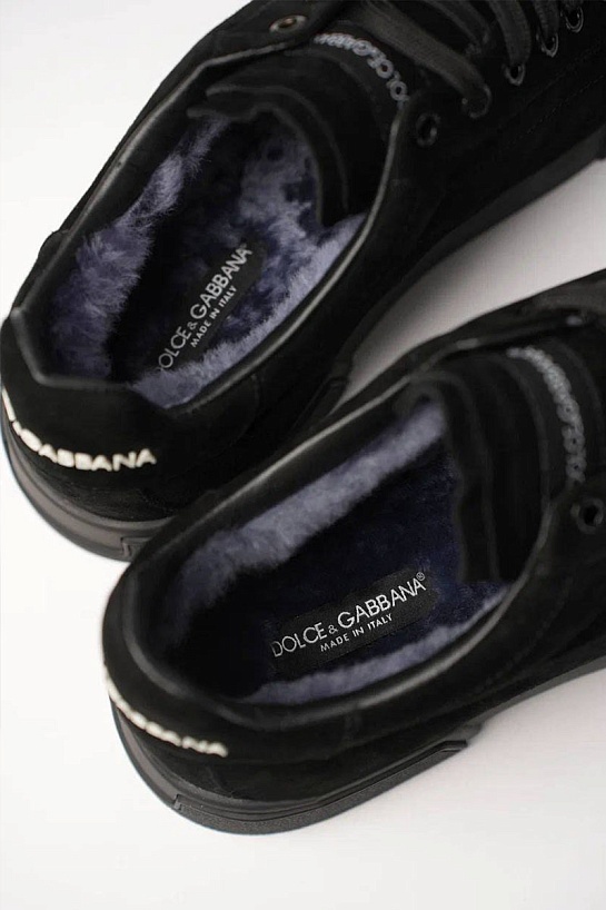 Замшевые кроссовки с мехом Dolce & Gabbana Portofino