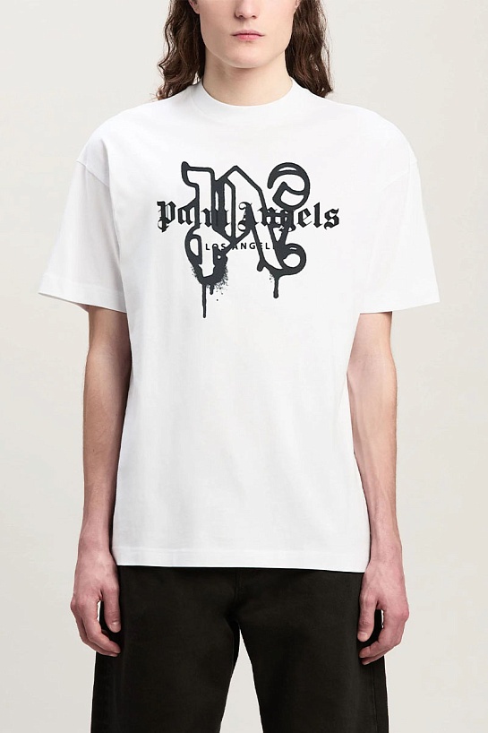 Белая футболка Palm Angels Los Angeles monogram spray