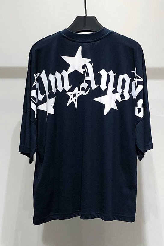 Тёмно-синяя оверсайз футболка Palm Angels "Stars"