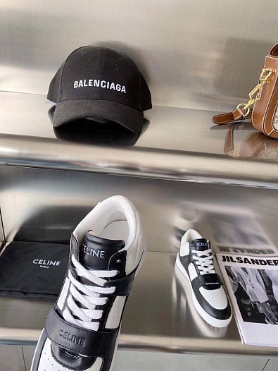 Женские кожаные кроссовки Celine - Black / White   