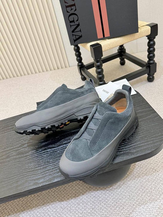 Замшевые кроссовки Zegna Triple Stitch Monte - Grey