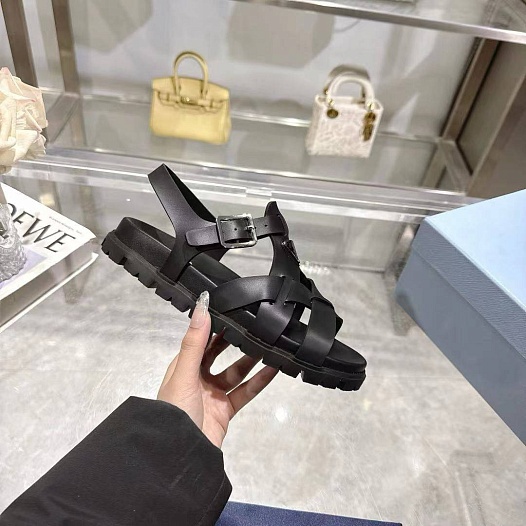 Женские кожаные сандалии Prada Monolith - Black   