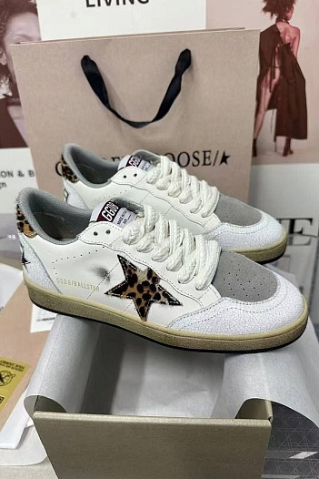 Женские кожаные кроссовки Golden Goose Ball Star Premium - White Leopard   