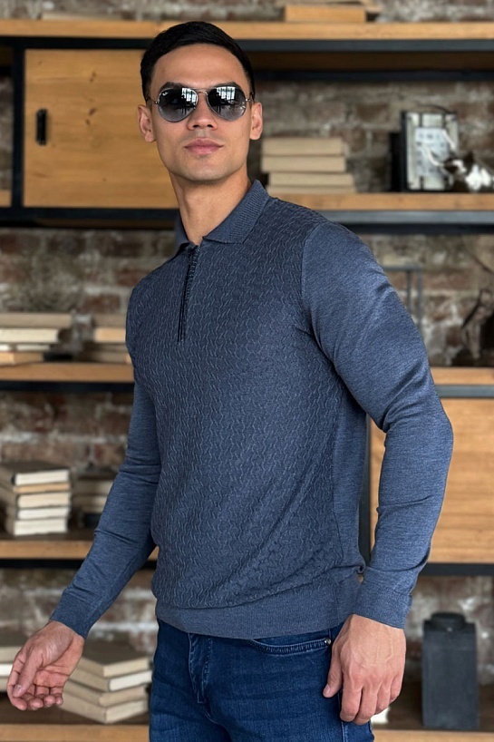 Поло с длинным рукавом Zilli zip-up - Indigo