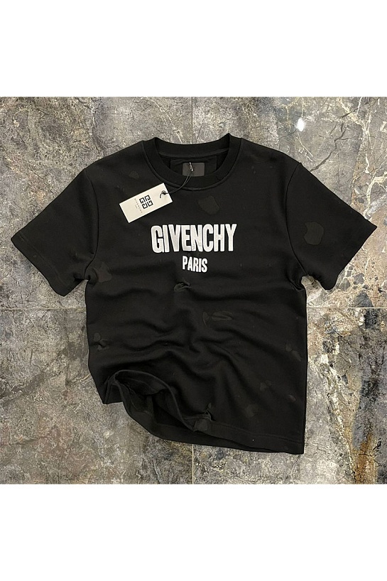 Чёрная футболка Givenchy Paris с эффектом потёртости