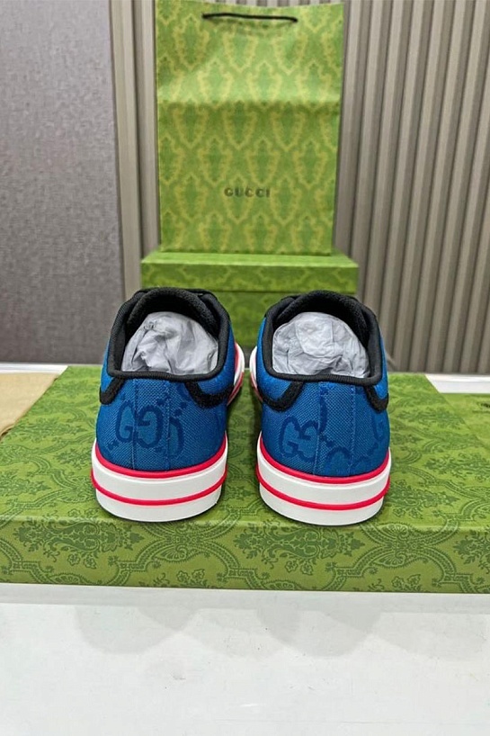 Мужские синие кроссовки Gucci GG Monogram