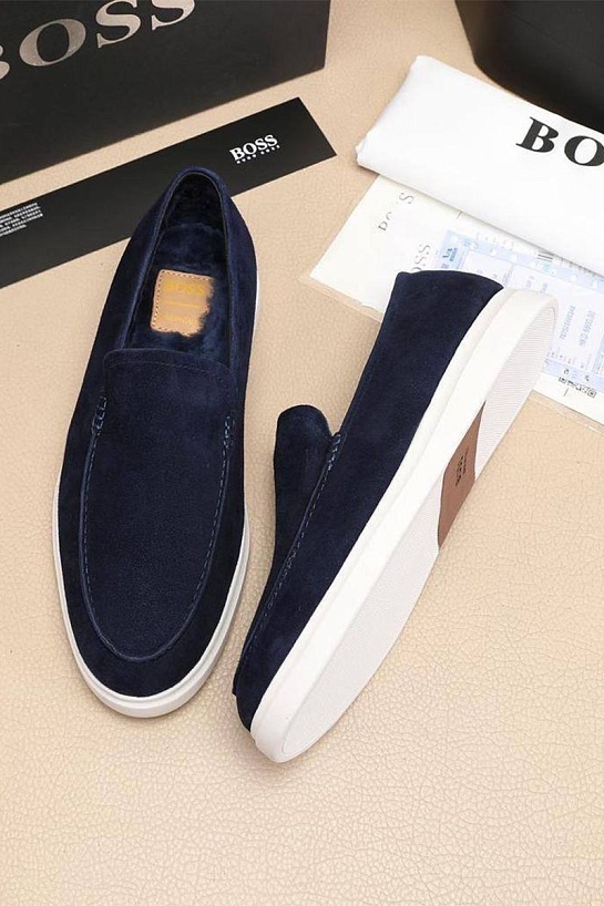 Замшевые лоферы с мехом Hugo Boss