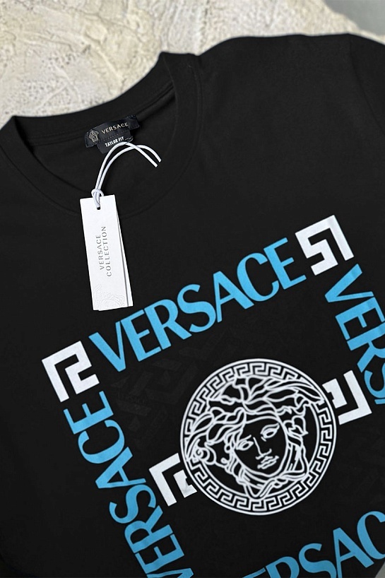 Мужская чёрная футболка Versace logo-print