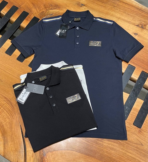Мужское чёрное поло Emporio Armani 7 logo-badge   