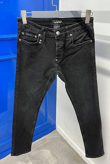 Мужские чёрные джинсы Philipp Plein logo-plaque   