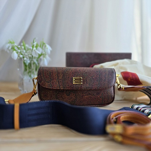 Кожаная сумка Etro с узором пейсли 20x9 см   