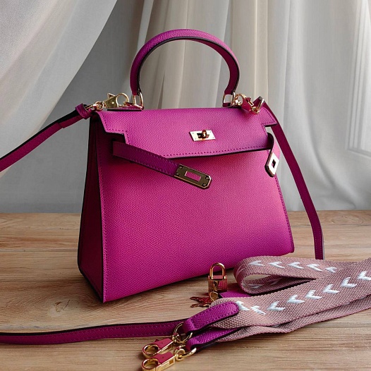 Женская кожаная сумка Hermes Kelley 25x20 см - Pink   