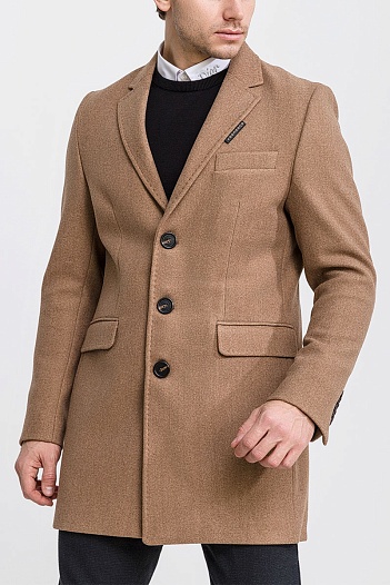 Бежевое мужское пальто Burberry logo label   