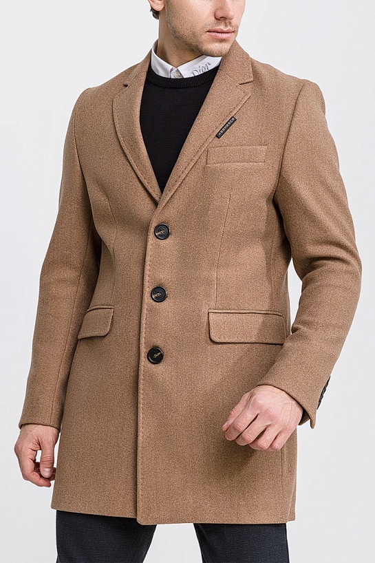 Бежевое мужское пальто Burberry logo label