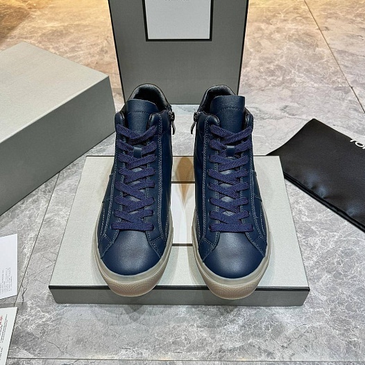 Кожаные кроссовки с мехом Tom Ford high-top - Navy   