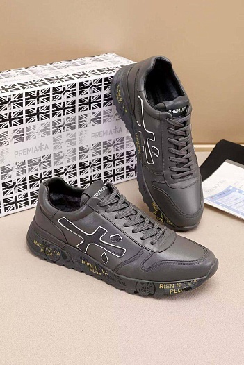 Кожаные кроссовки с мехом Premiata low-top - Grey   