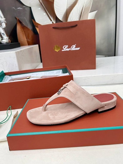 Женские замшевые шлёпанцы Loro Piana Premium - Pink   