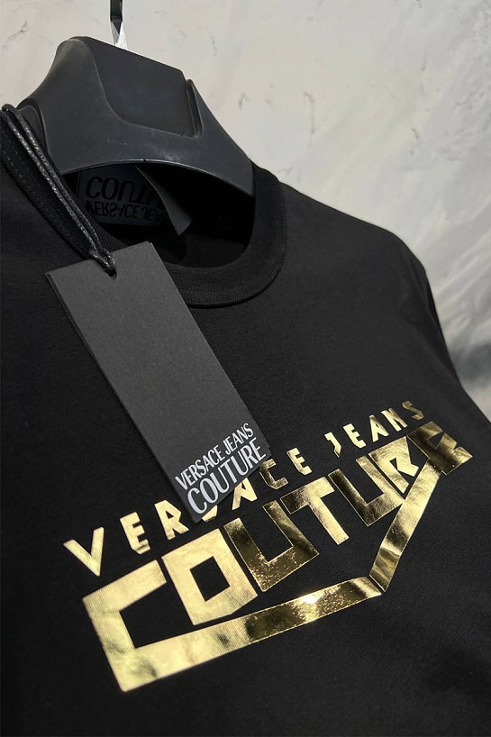 Чёрная футболка Versace Space gold logo-print