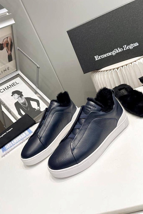 Кроссовки с мехом Ermenegildo Zegna Triple Stitch - Navy