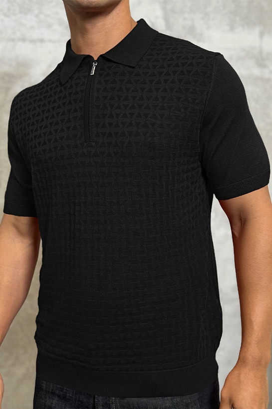 Мужское поло чёрного цвета Zilli zip neck