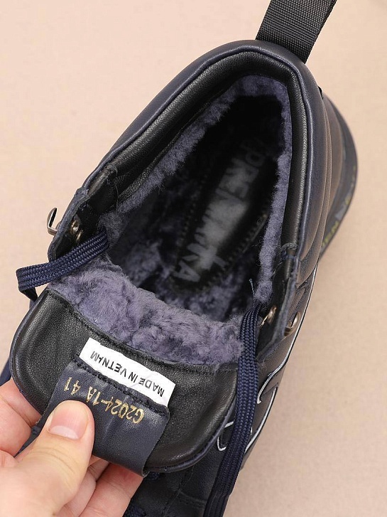 Кожаные кроссовки с мехом Premiata high-top - Navy
