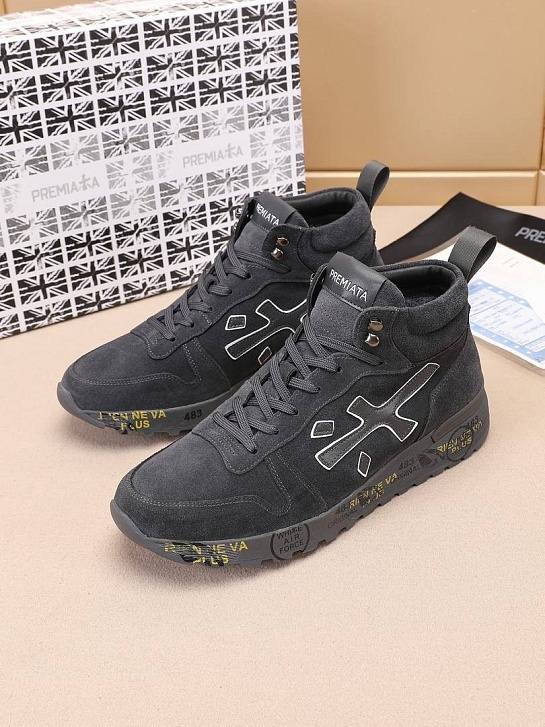 Замшевые кроссовки с мехом Premiata high-top - Grey