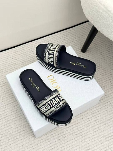 Женские шлёпанцы на платформе Dior Premium - Navy   